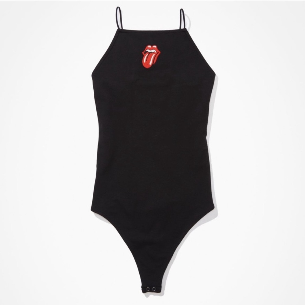 American Eagle Outfitters Women’s Black and Red Rolling Stones Bodysuit Size S